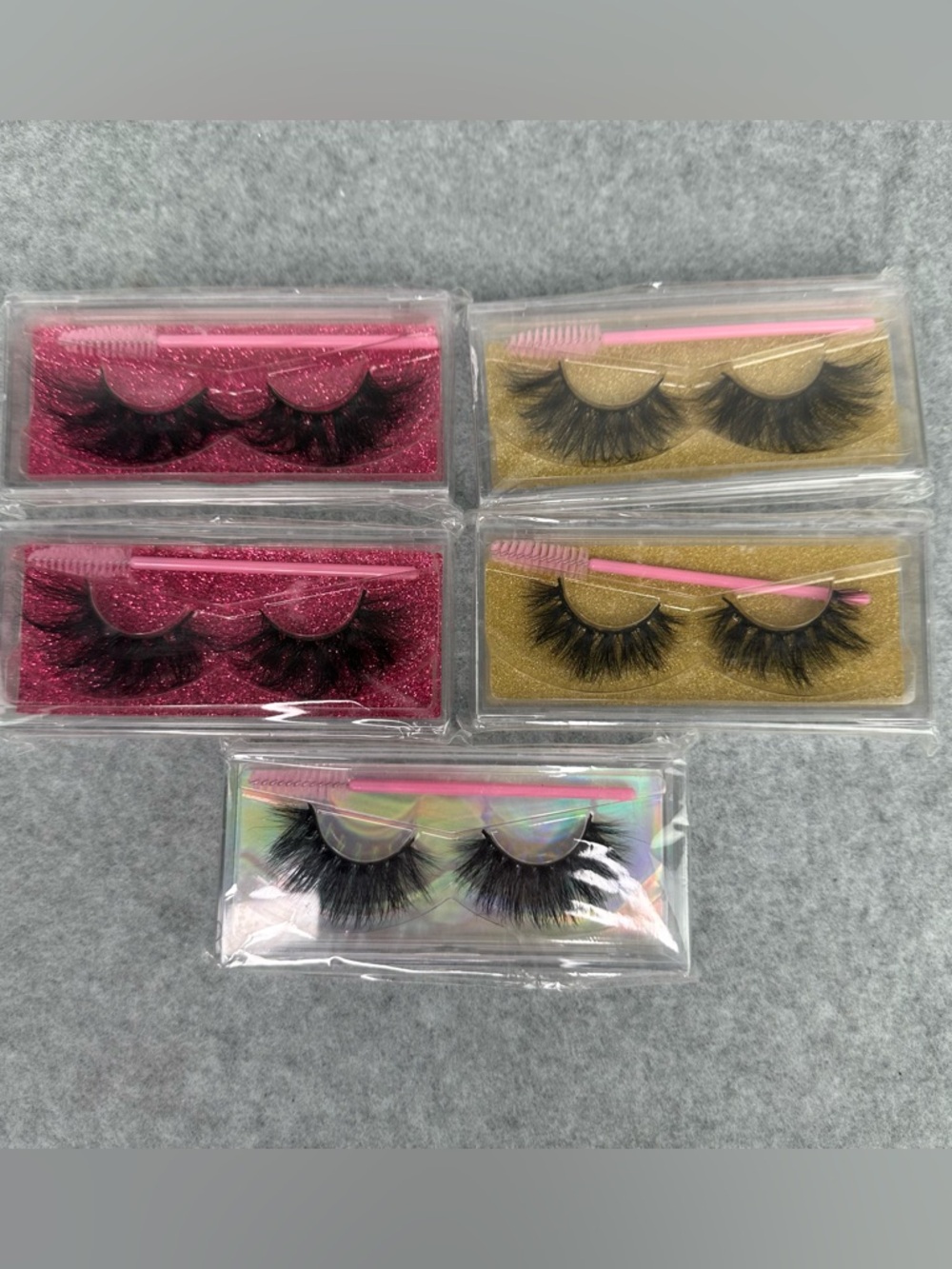 5 Pack Bundle Dramatic 3D Faux Mink Lashes W/Spoolie Extra Long Thick Wispy Glam